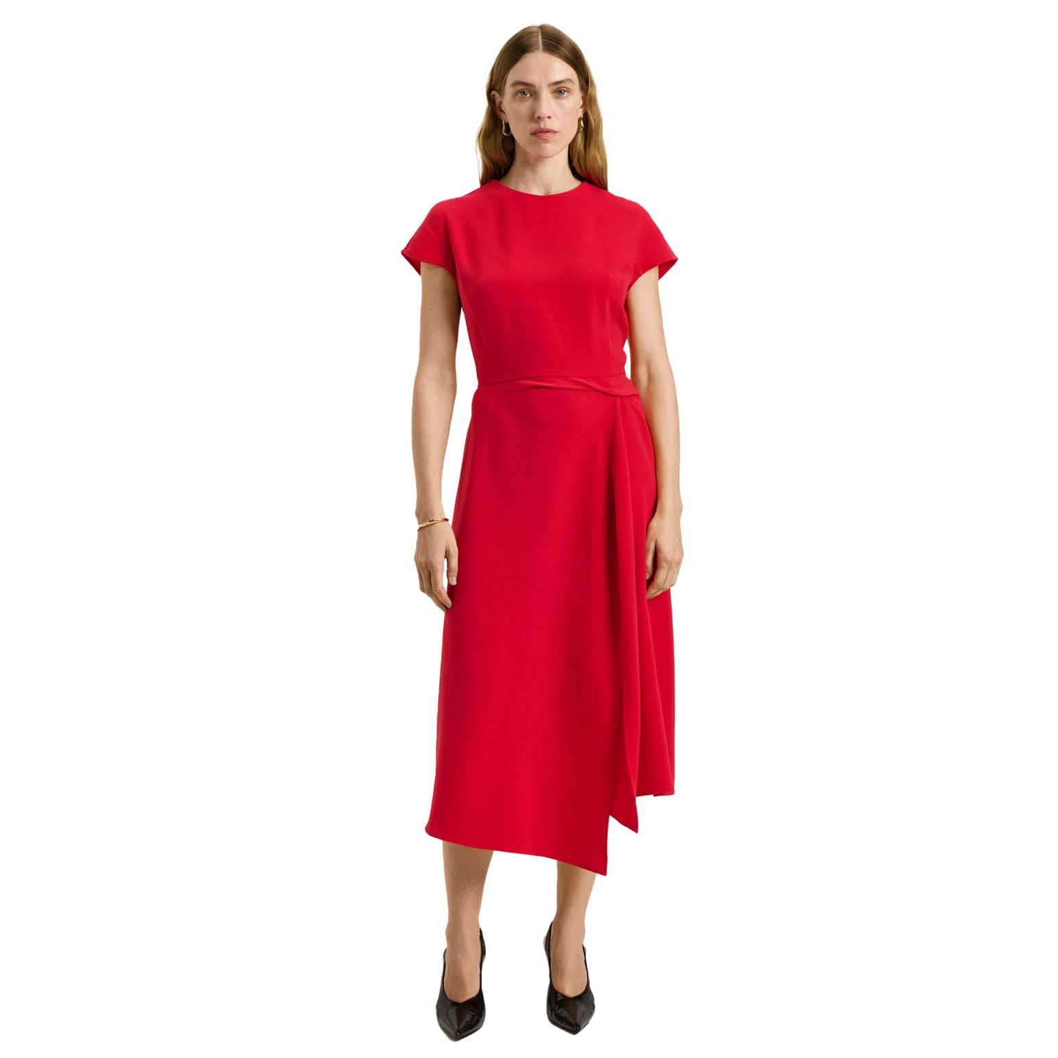 Veronika Maine Double Crepe Cap Sleeve Midi Dress